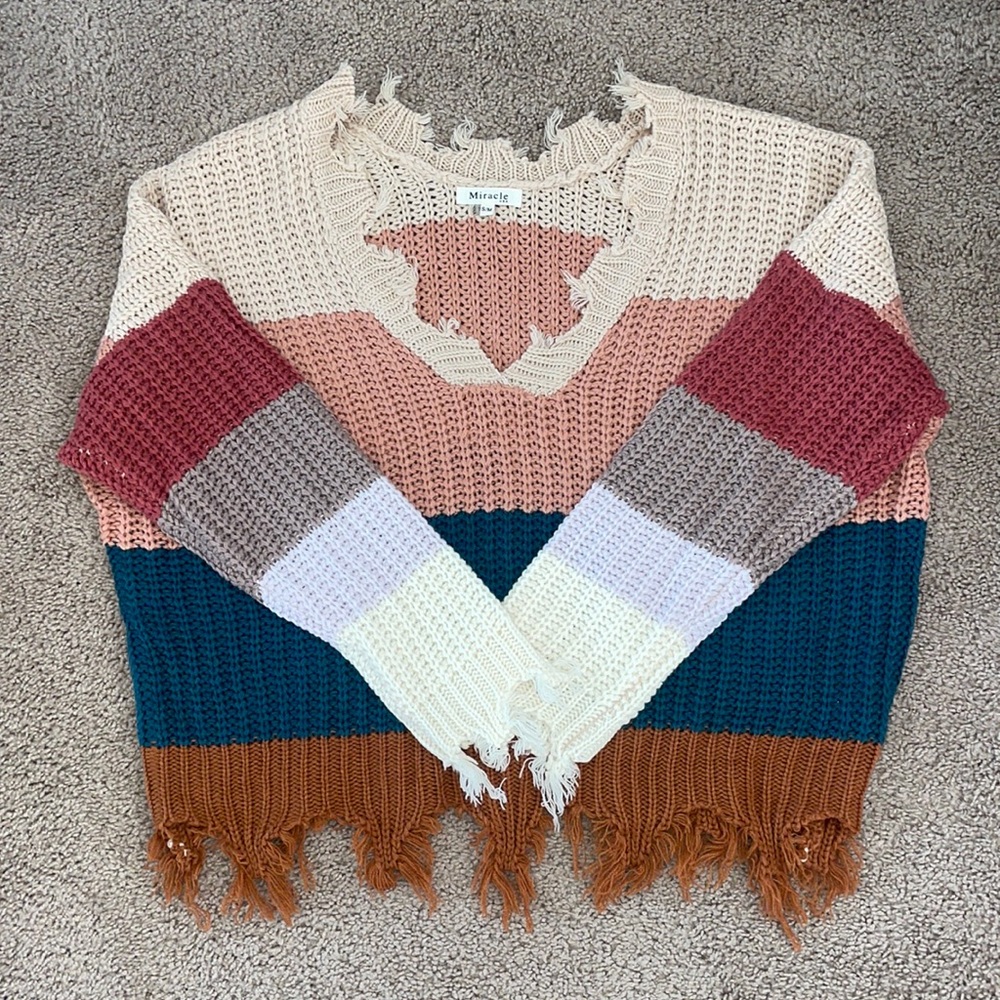 Distressed Striped Sweater